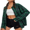 thumbnail image 1 of Women Plaid Shirt Flannel Oversized Checked Shirt Long Sleeve Blouse Tops, 1 of 6