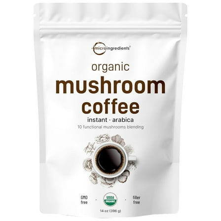 Micro Ingredients Organic Instant 10-in-1 Mushroom Coffee Powder, 14 Ounces (158 Servings) | Premium Arabica Coffee with Lions Mane, Chaga & More