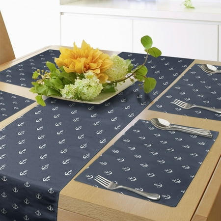 

Marine Table Runner & Placemats Nautical Classic Pattern Little Anchor Sea Travel Cruise Theme Sailor Minimal Set for Dining Table Placemat 4 pcs + Runner 12 x90 Bluegrey White by Ambesonne