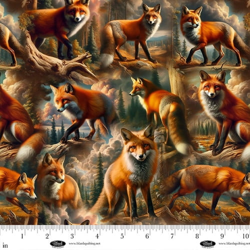 Cotton Wilderness Song Digital Print Amber Foxes in Cloudy Forest Pine Trees Nature Blank Quilting Cotton Fabric Print by the Yard (4180-33)