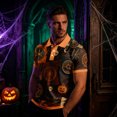 thumbnail image 2 of JULMCOMO Halloween Polo Shirts for Men Pumpkin Skull Spider Web Print Short Sleeve Collared Trendy Loose Fit Golf Shirts Party Graphic Tees Light Brown L, 2 of 9
