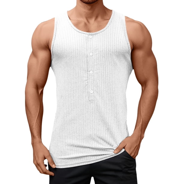 Chaleco sin mangas con capucha y cuello en V de color liso para hombre - Poliéster ligero, corte holgado para el verano