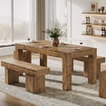 thumbnail image 5 of Finmind 63" Solid Wood Dining Table for 4-6 People, Farmhouse Kitchen Table with Thickened Legs, Rectangle Dinner Furniture, Rustic Brown, 5 of 11