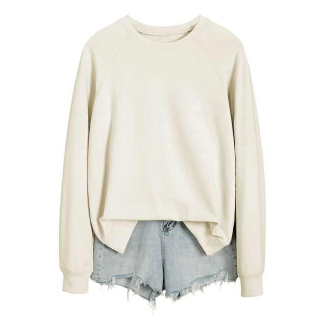 HNMKIU Chemises pour Femmes Chandail en Molleton pour Femmes Hauts Décontractés Raglan Manches Longues Col Rond Chandail Chandail en Molleton Décontracté Couleur Unie Hauts