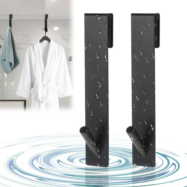 Matsuzay Gancho para colgar que ahorra espacio, multifuncional, fácil de instalar sobre gancho para puerta de vidrio, 2 piezas Accesorios de baño negro