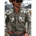 thumbnail image 3 of Men's Camouflage Western Shirt Camo Printed Long Sleeve Shirts Casual Button Down Lapel Collar Blouse Western Cowboy Shirt Tops Blue XL, 3 of 5