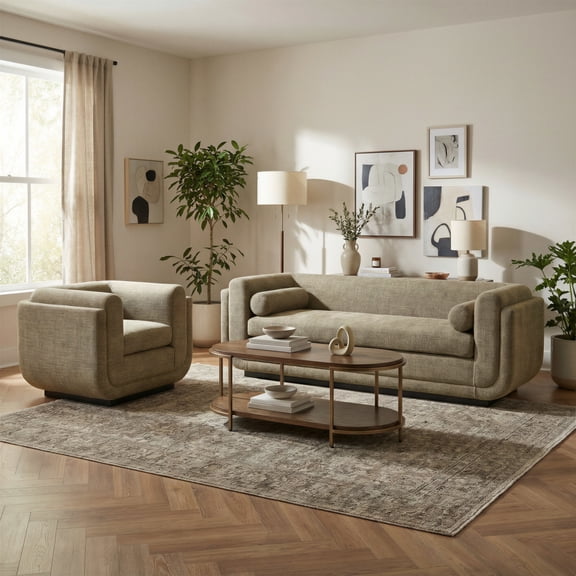 Niju Coffee Table Brown Coffee Table, Modern Style, Fir Wood oval shape tabletop, MDF, Indoor Living