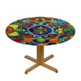 thumbnail image 3 of HAOXIT Mexican Talavera Elastic Edged Fitted Round Table Cloths, Home Decorative Tablecloth for Indoor Outdoor Kitchen Party 42-46, 3 of 8
