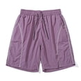 thumbnail image 4 of Rggeeun Women'S Shorts Solid Color Elastic Waist Front Seam Wide Leg Relaxed Fit Pleated With Adjustable Tie & Side Pockets For Party Delicate Bottoms,Purple,Xxl, 4 of 4