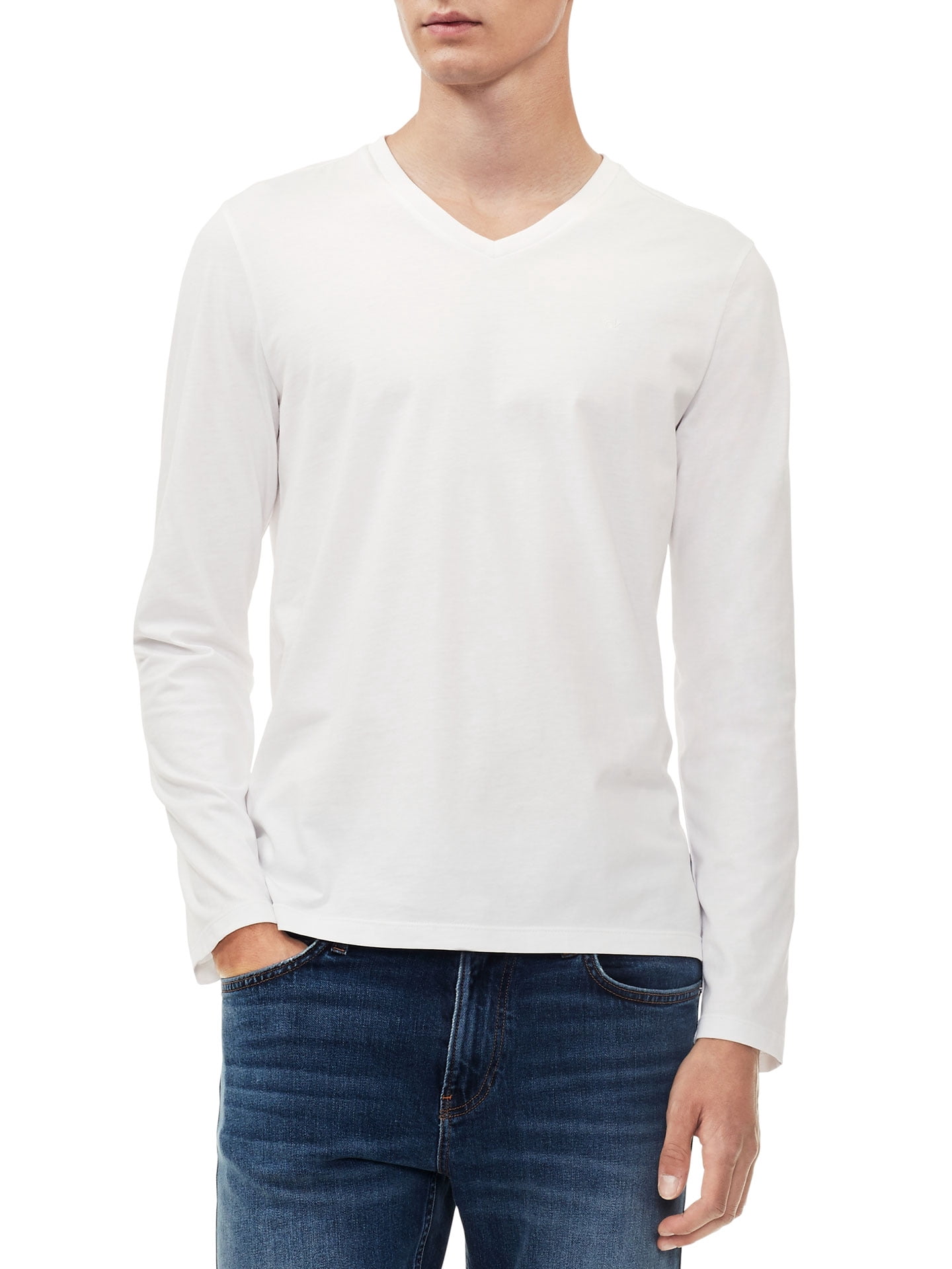 V-Neck Long Sleeve Shirt, White 