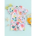 thumbnail image 2 of Bslissey Toddler Baby Girls Rash Guard Swimsuit Jumpsuit Floral Print Short Sleeve Zipper One Piece Swimwear Infant Casual Summer Bathing Suit Beach Wear 3M-3T, 2 of 9