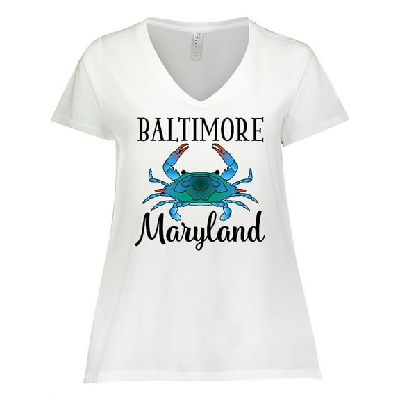 Inktastic Baltimore Maryland Vacation Blue Crab Women's Plus Size V-Neck T-Shirt