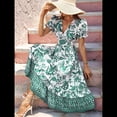 thumbnail image 4 of Vestido Informal, Fluido, con Estampado Floral Bohemio y Mangas Abullonadas para Mujer (Verano 2025) Verde M, 4 of 7