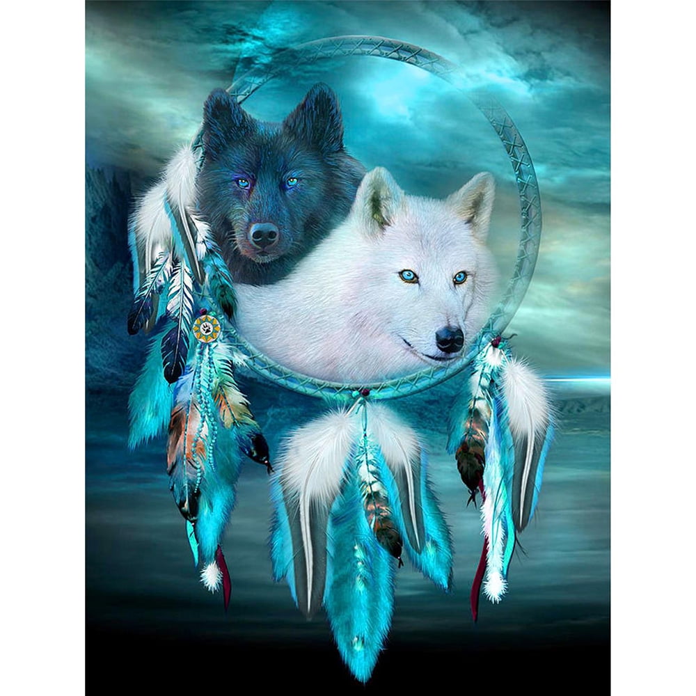 5D Full Drill Diamond Painting Cross Kits Embroidery Wolf Dream Catcher Mural 