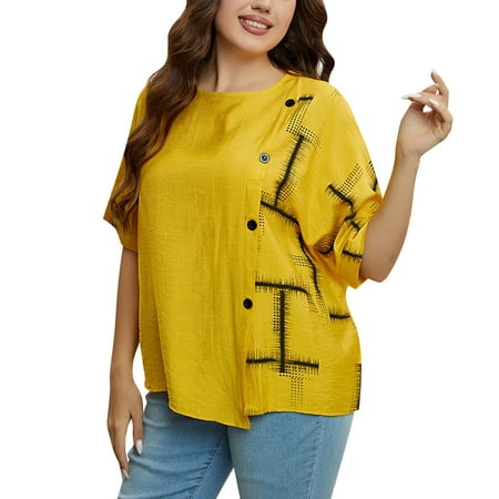 

Women Summer Circle Disposal Loose Large Size Five Point Sleeve Top Top Pajama plus Size Tops for Women Fall