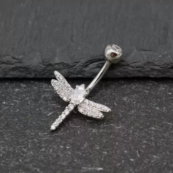 Beautiful 2Ct Oval Cut Lab Created Diamond Dragonfly Belly Button Navel Ring For Women's 14K White Gold Plated 925 Sterling Silver