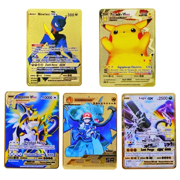 5Pcs Metal Letters Cards Venusaur Vmax Charizard Pikachu Lugia Vstar Gold Iron Letter Anime Games Card Kids Toys