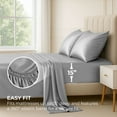 thumbnail image 4 of Satin Sheets King [4-Piece, Grey] Hotel Luxury Silky Bed Sheets - Extra Soft 1800 Microfiber Sheet Set, Wrinkle, Fade, Stain Resistant - Deep Pocket Fitted Sheet, Flat Sheet, Pillow Cases, 4 of 9