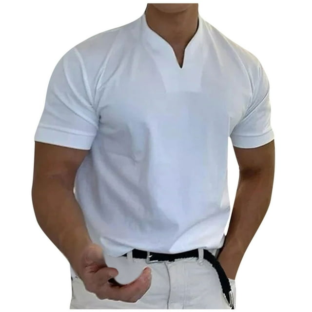 Camisas Para Hombre, Camisetas de Entrenamiento, Informales, Deportivas Sólidas, de Manga Corta, Con Cuello en V, Ropa de Entrenamiento Físico Odeerbi ODB157107