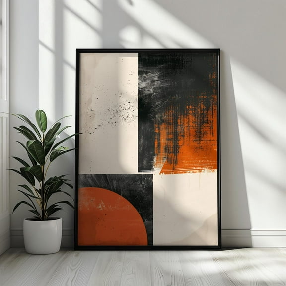 Kna Prints - 1 Pc Poster Bold Contrasts Minimalist Abstract Geometric Print Textured Orange And Black Wall Art Print Decor For Living Room Bedroom,, UNFRAMED-8x12