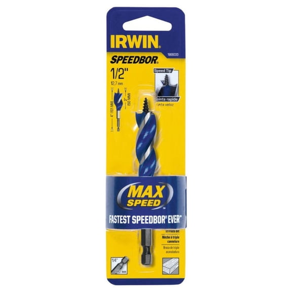 Broca para madera Irwin Speedbor, 1/2 pulgadas x 10 cm L, acero al carbono