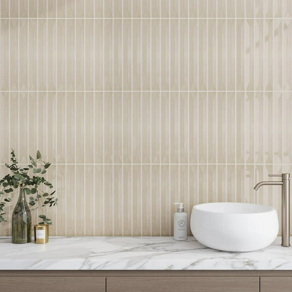 Horizonte 2 x 16 in. Glossy Alabaster Beige Ceramic Deco Subway Wall Tile (10.76 sq ft/case) - 50 Pack