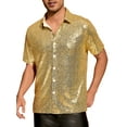 thumbnail image 5 of INSPIRE CHIC Sequin Shirts for Men's Glitter 70s Disco Shirt Button Down Short Sleeve Metallic Tops S Golden, 5 of 6