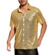 thumbnail image 5 of Camisas de lentejuelas INSPIRE CHIC para hombres, camisa brillante de disco de los 70, botón abajo, de manga corta, tops metálicos L dorado, 5 of 6