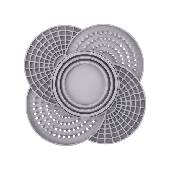 3-in-1 Silicone Pet Feeder Mat-Slow Feeder Lick Mat & Foldable Water Bowl for Dogs & Cats, Portable Non-Slip Anxiety Relief Bowl for Fast Eaters,Interactive Sniff Mat for Slow Eating(8.11Inch,Gray)