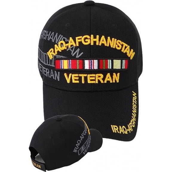 Iraq-Afghanistan Veteran Ribbon Shadow Mens Cap [Baseball Cap - Black - Adjustable]