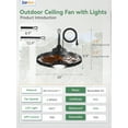 thumbnail image 3 of Zardon 20" Outdoor Ceiling Fan with Light and Remote Control, Waterproof Farmhouse Hanging Ceiling fans for Patio Gazebo Porch Pergola, 6 Speeds, APP Control, Brown, 3 of 8