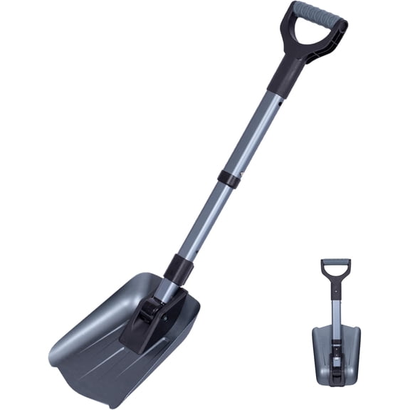 GJWL 34” Folding Emergency Snow Shovel – Rugged Compact Tool for Car, Snowmobiles, or ATV – Compact Winter Survival Gear - Skiing Camping Mud Avalanche - Collapsible Multifunctional - Grey