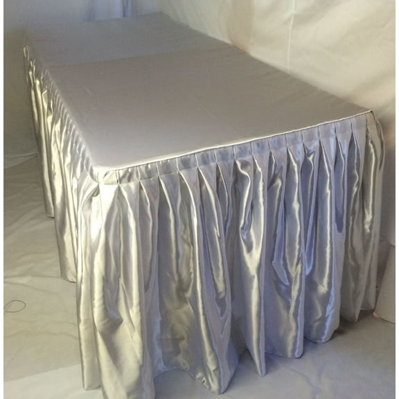 4' Satin Fitted Double Pleated Table Skirting Table Cover w/Top Topper WEDDING"