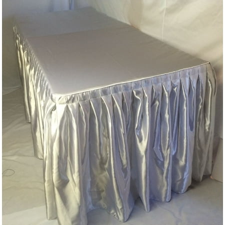 

6 Satin Fitted Double Pleated Table Skirting Cover w/Top Topper ANY EVENT White