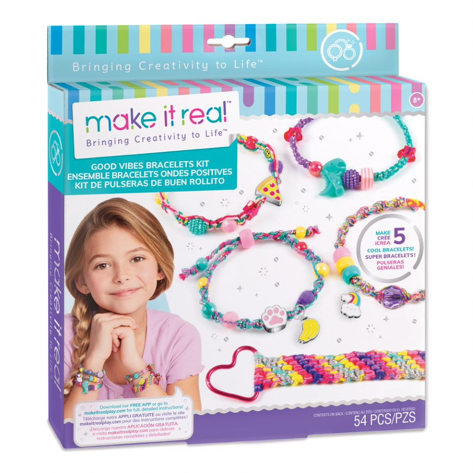 Make It Real DIY Girls Good Vibes Bracelets Kit with Case, Multi-color
