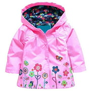 Arshiner Girl Baby Kid Waterproof Hooded Coat Jacket Outwear Raincoat Hoodies 2-9 Y,Pink,90(Age for 1-2Y)