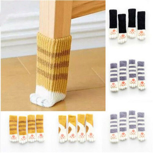 4pcs Lovely Cat Paw Table Leg Socks Furniture Sleeve Cover Knit Chair Foot Socks Floor Protector Walmart Com Walmart Com