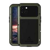 Dteck iPhone 13 Mini Heavy Duty Case, Outdoor Aluminum Metal Military Grade Bumper Shockproof Dustproof Anti-Scratch Full Body Protection Case with Tempered Glass for iPhone 13 Mini (Green)