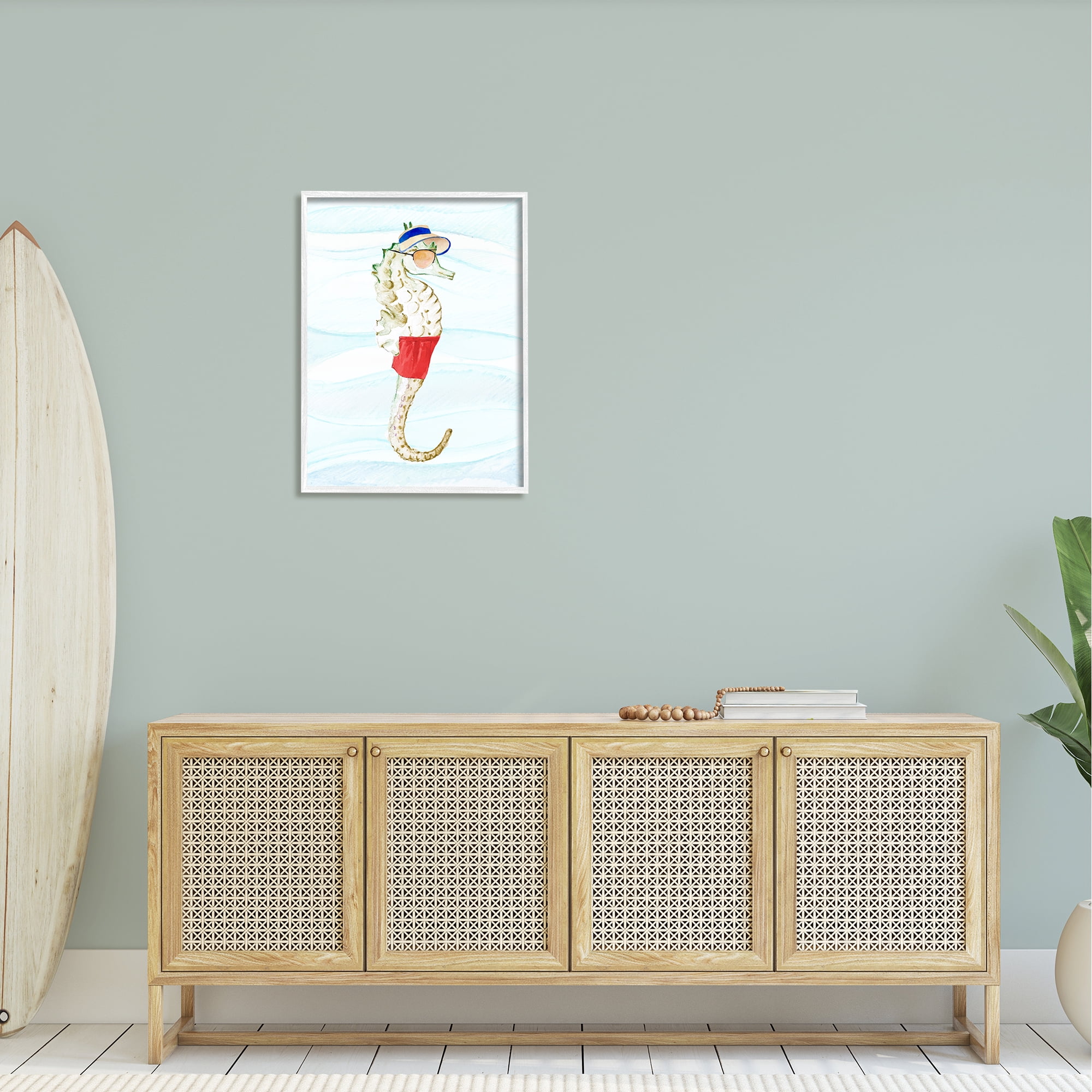 Stupell Lifeguard Seahorse Funny Nautical Landscape Painting White Framed Art Print Wall Art
