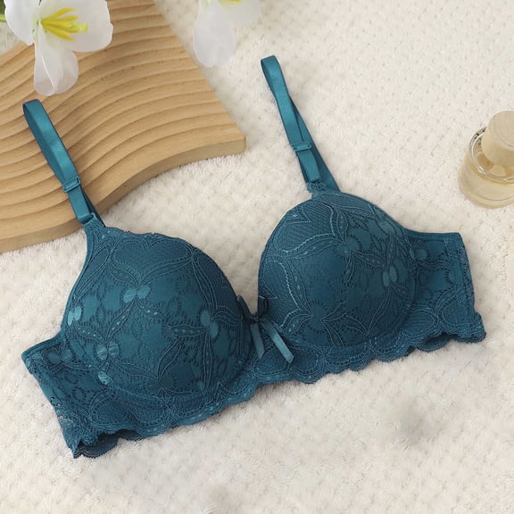 Fatuov Lace Underwire Bras for Women Supportive Solid Color Full Coverage Comfort Bra for Vacation, Push Up Lightly Lined Bra 32B, Army Green