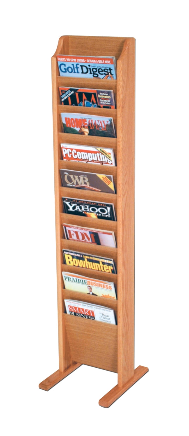 Offex Cascade Free Standing 10 Pocket Magazine Rack Light Oak OFMR10