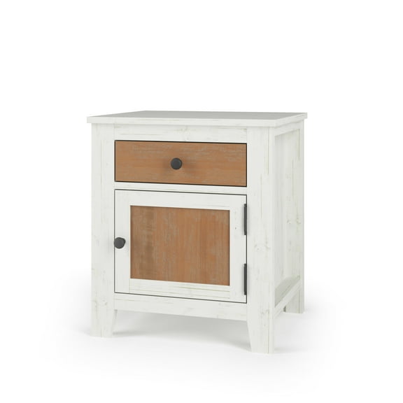 Child Craft Ocean Grove Nightstand with Drawer & Cabinet Storage, Pine Wood Construction, White/Brown