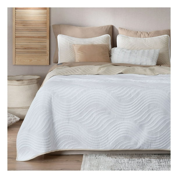 Edredón Ligero Real Textil + 1 Funda de Almohada, Juego de Colcha Individual, Color Blanco/Beige