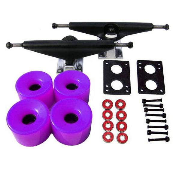 LONGBOARD TRUCKS WHEELS BEARINGS 7.0 Black, 76mm Solid Purple
