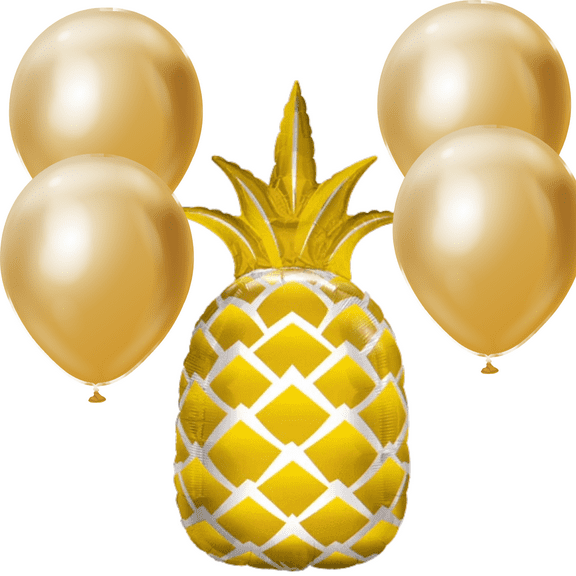 LOONBALLOON Food Fruit Balloons, 35" Gold Metallic Pineapple Balloon and Gold Latex Set