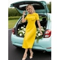 thumbnail image 6 of HVEOO Dress for Women A-Line Cocktail Party Midi Dress Short Sleeve Bow Ruffle Casual Dresses, Yellow Size XXL, 6 of 9