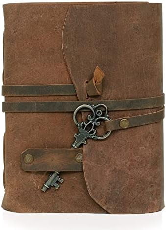 Leather Journal for Women Men, Deckle Edge Paper Leather Notebook of 180 GSM, Book of Shadows Journal Blank, Leather Bound Journal diary (Vintage Brown)