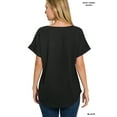 thumbnail image 3 of Zenana Plus Size Round Neck Heavy Woven Boat Neck Rolled Short Sleeve Blouse Top, 3 of 3