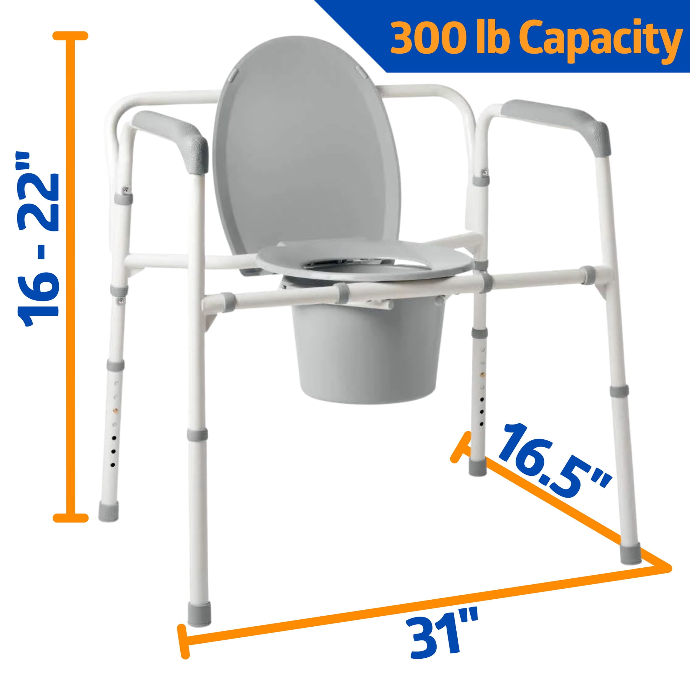 Medline Bariatric Steel Heavy Duty Bariatric Commode, 300 lb Weight Capacity