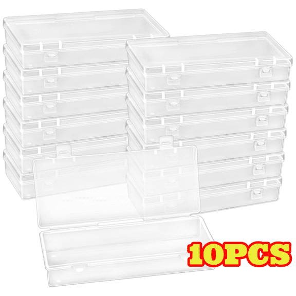 10pcs 6'' Plastic Storage Boxes, Small Storage Containers with Hinged Lids, Rectangle Clear Boxes for Beads, Jewelry, Game Pieces, Pens and Crafts
